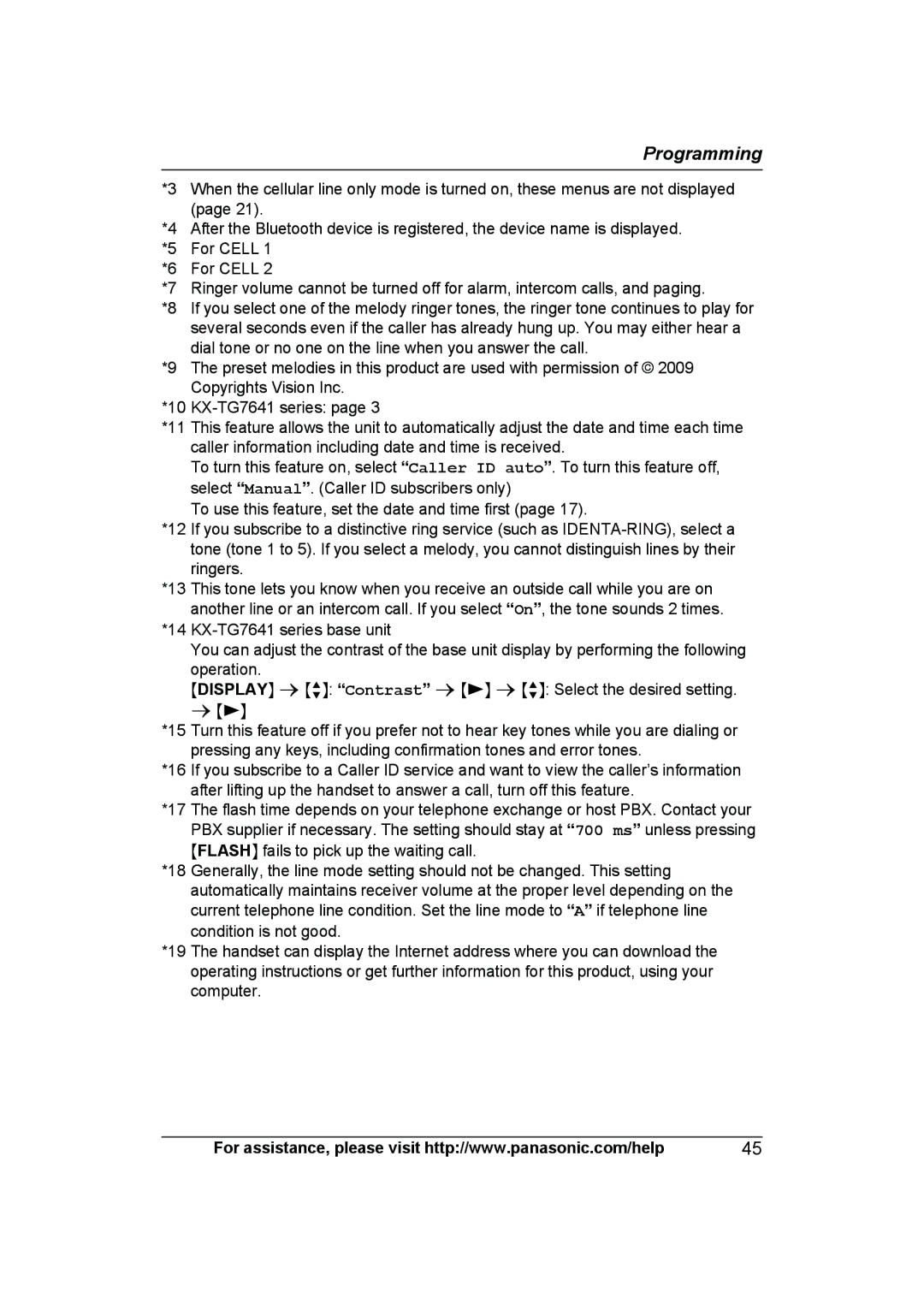 Panasonic KX-TG7624SK, KXTG7623B, KXTG7622B operating instructions Programming 