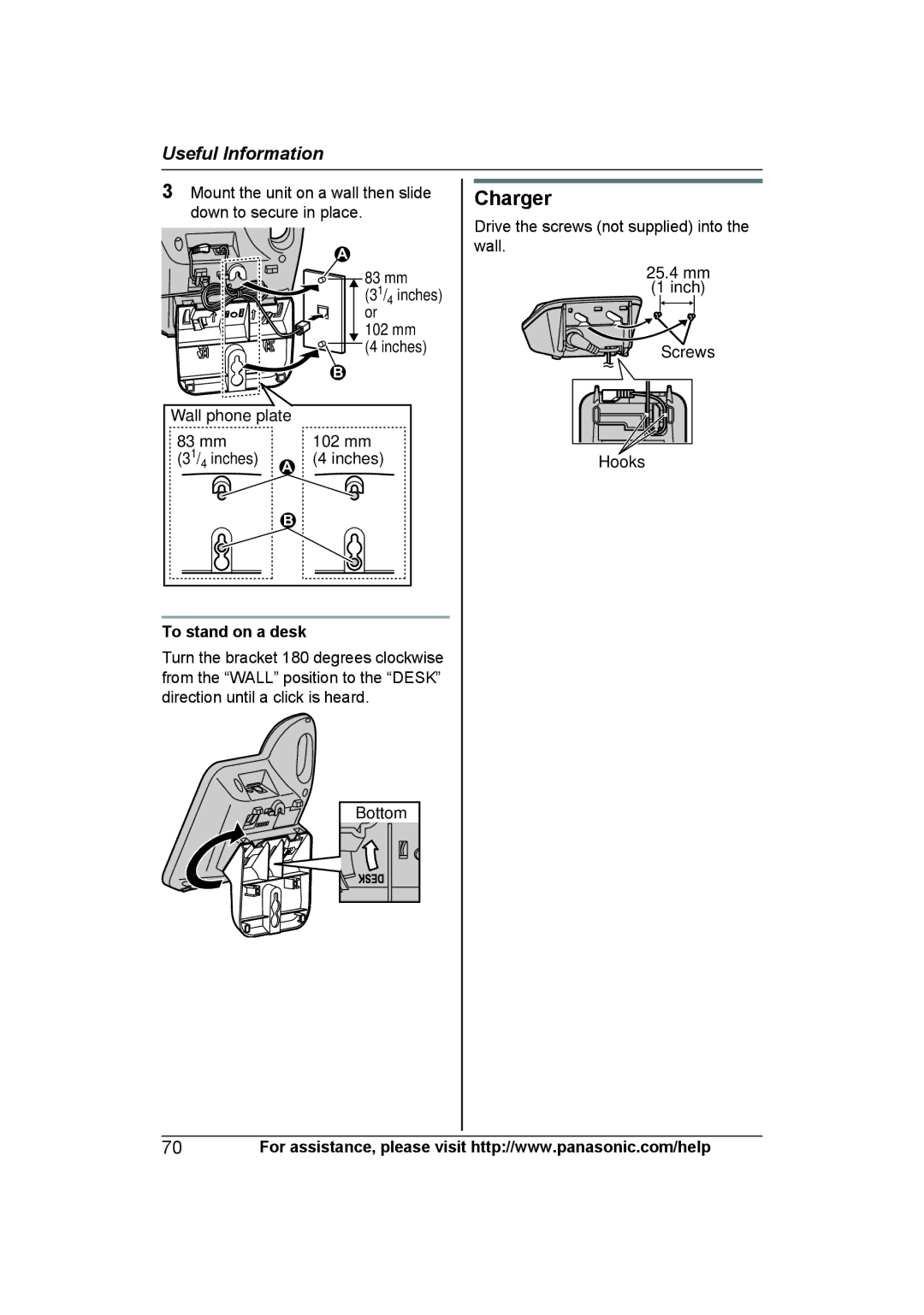 Panasonic KXTG7623B, KX-TG7624SK, KXTG7622B operating instructions Charger, To stand on a desk 