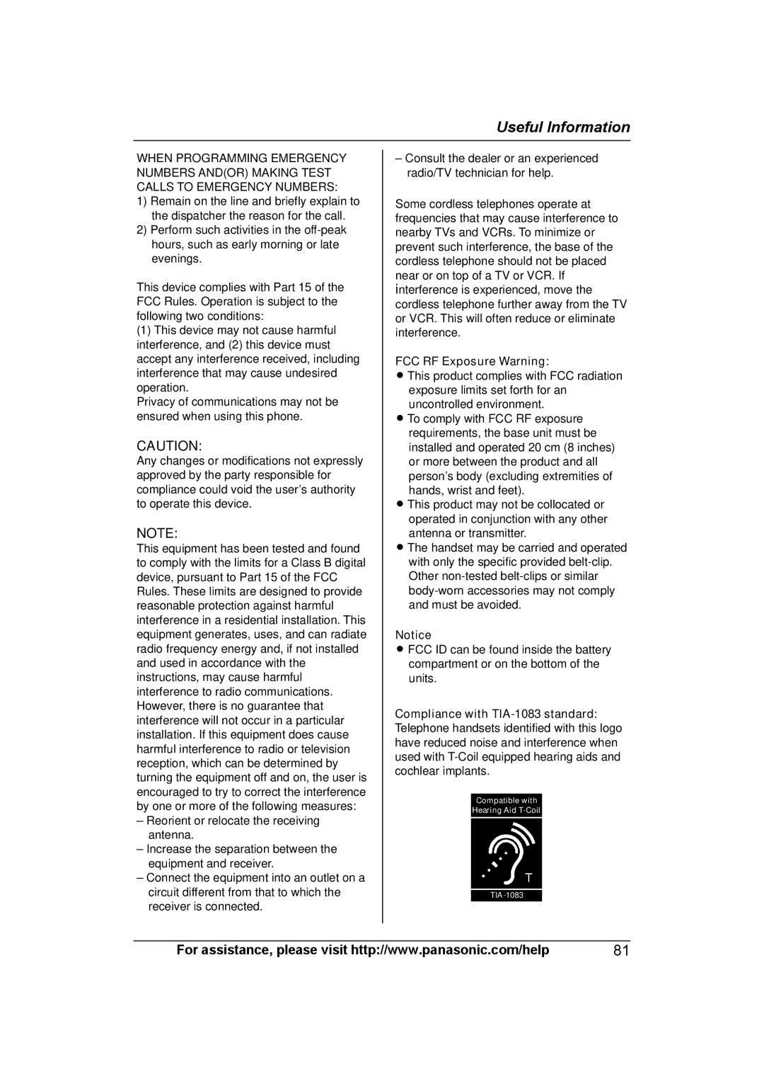 Panasonic KX-TG7624SK, KXTG7623B, KXTG7622B operating instructions FCC RF Exposure Warning 