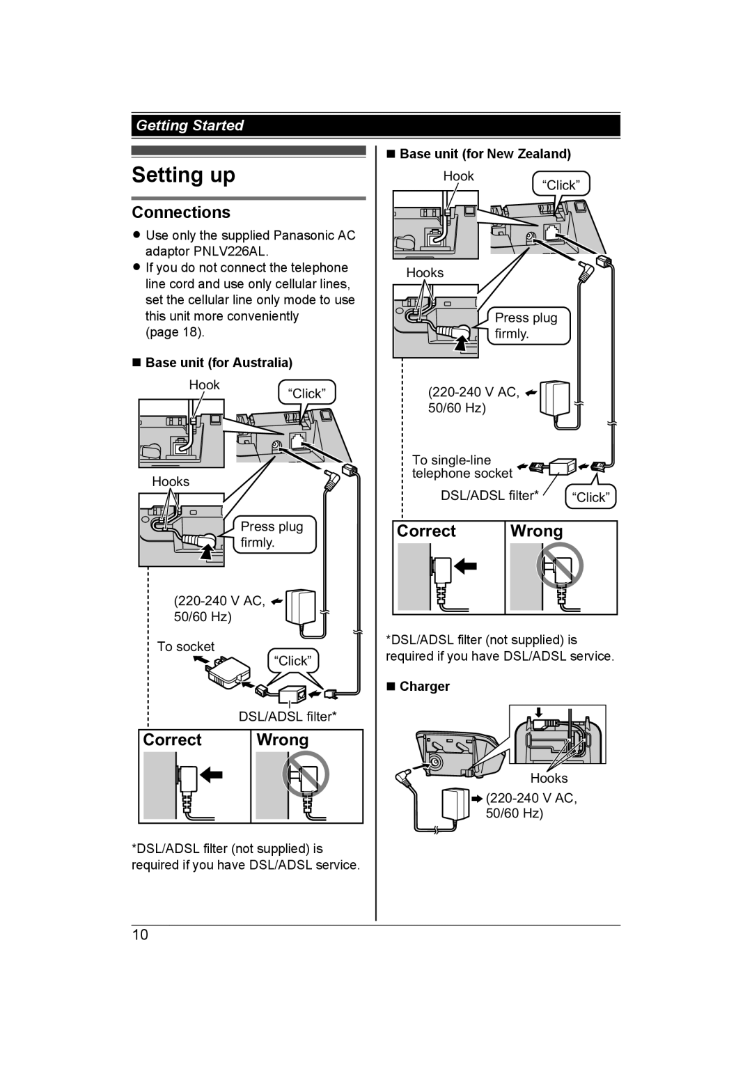 Panasonic KX-TG7653AZ, KX-TG7652AZ operating instructions Setting up, Connections, Correct Wrong 