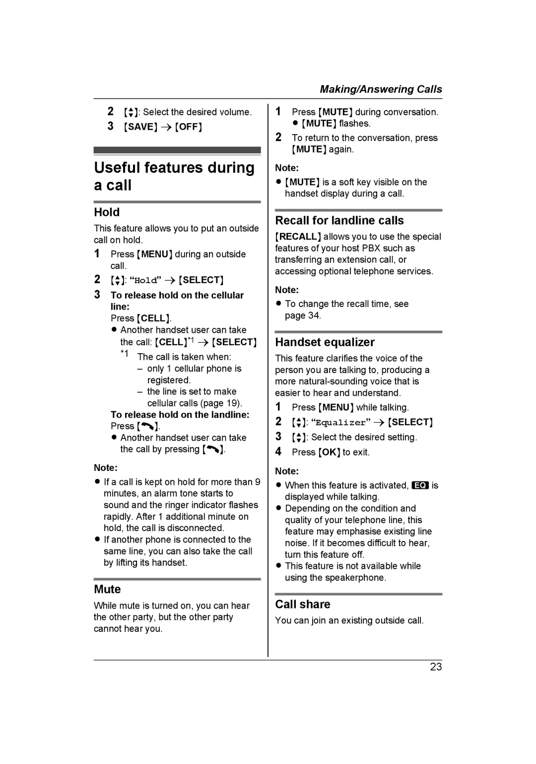 Panasonic KX-TG7652AZ, KX-TG7653AZ operating instructions Useful features during a call 