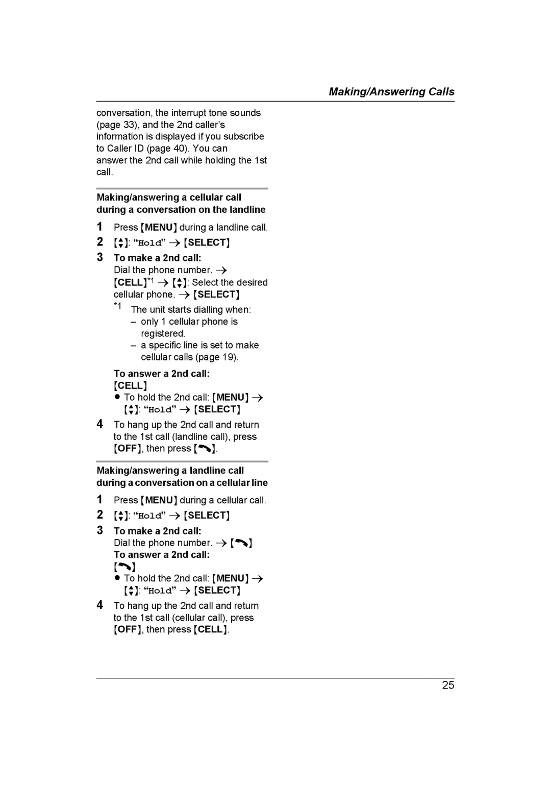 Panasonic KX-TG7652AZ, KX-TG7653AZ operating instructions MbN Hold a Mselectn To make a 2nd call, To answer a 2nd call 