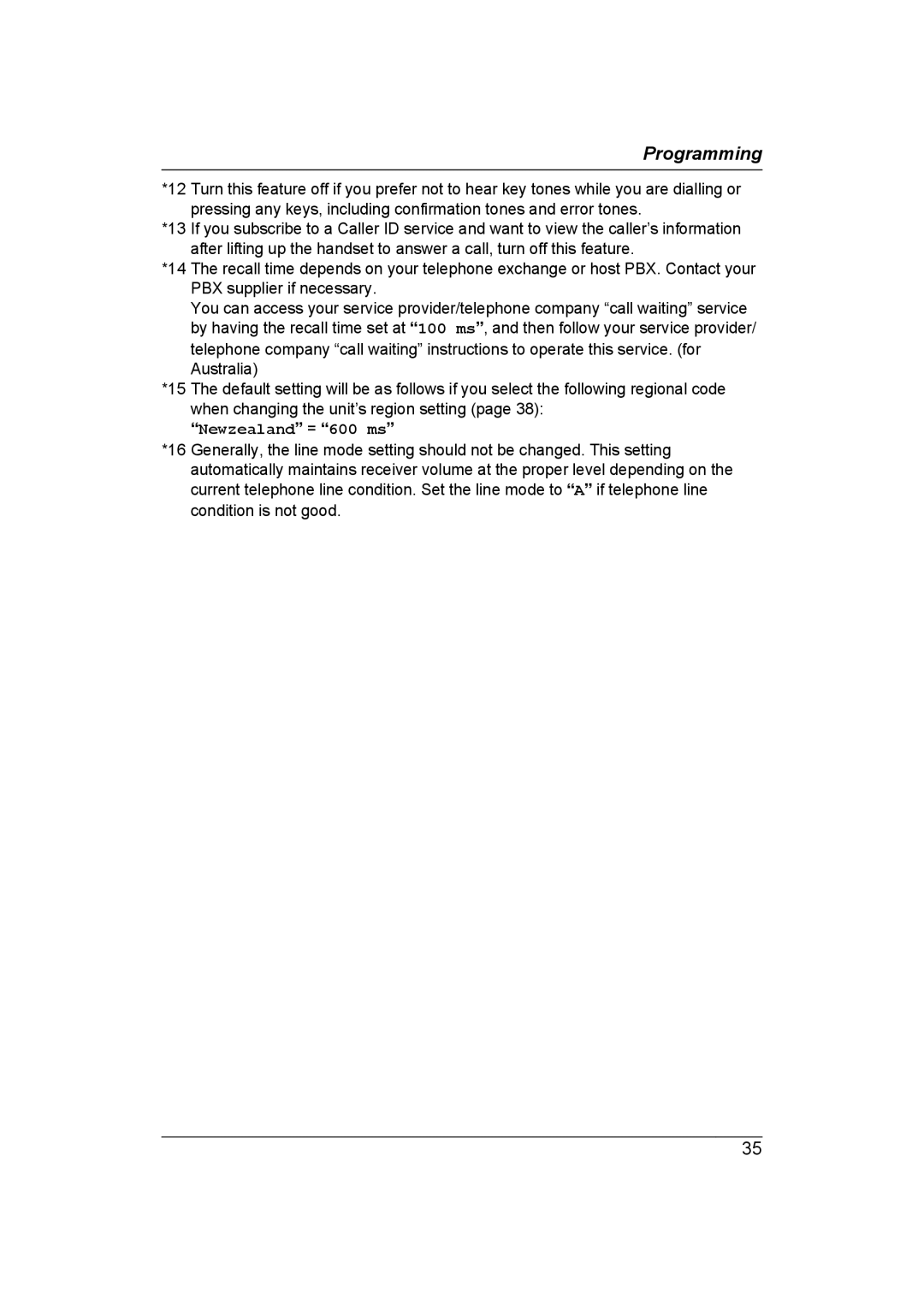 Panasonic KX-TG7652AZ, KX-TG7653AZ operating instructions Newzealand = 600 ms, Condition is not good 