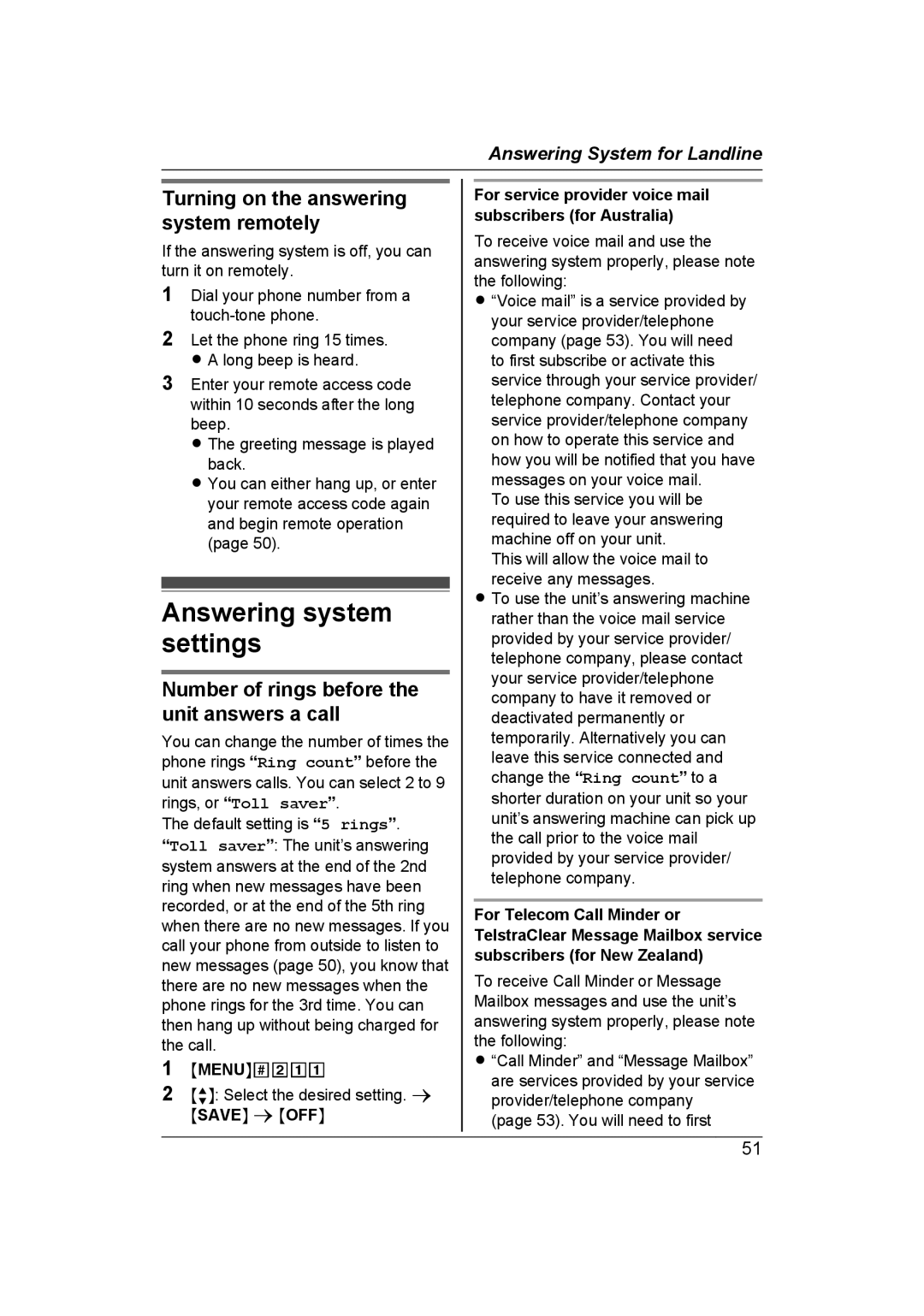 Panasonic KX-TG7652AZ Answering system settings, Turning on the answering system remotely, You will need to first 