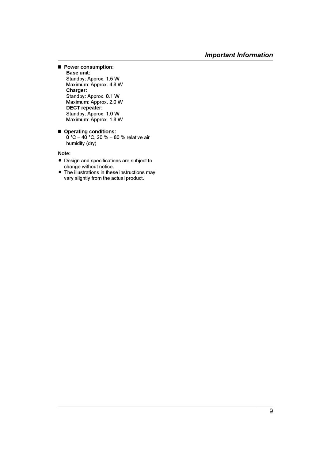 Panasonic KX-TG7652AZ, KX-TG7653AZ operating instructions Power consumption Base unit 