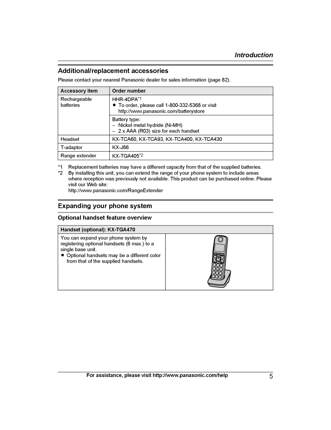 Panasonic KX-TG7732 Additional/replacement accessories, Expanding your phone system, Optional handset feature overview 