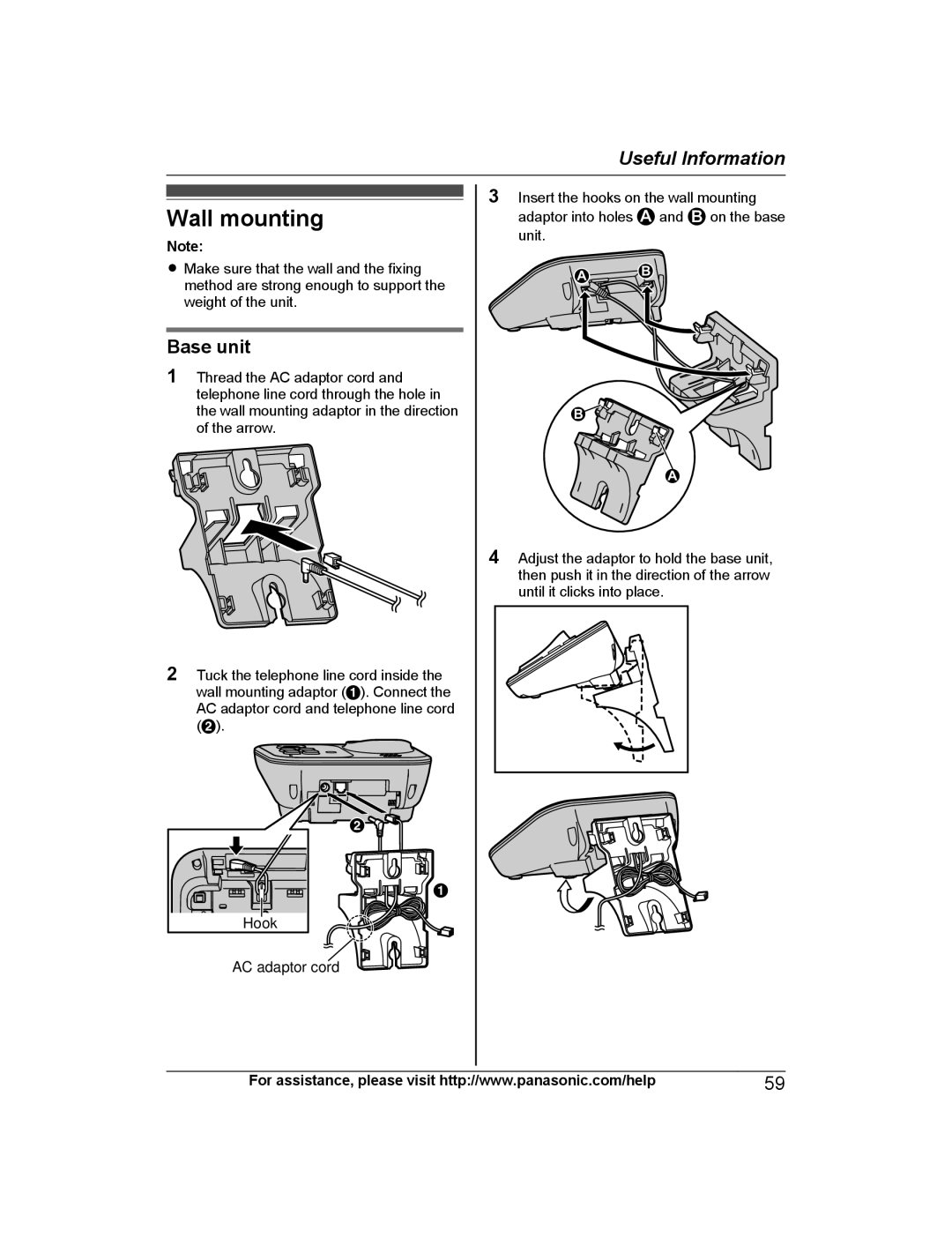 Panasonic KX-TG7741S, KX-TG7742, KX-TG7745, KX-TG7743, KX-TG254SK, KX-TG7732, KX-TG7731, KX-TG7733 Wall mounting, Base unit 