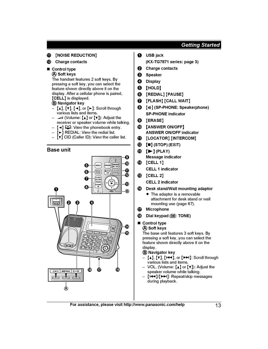 Panasonic KXTG7872S Mnoise Reductionn, Mholdn Mredialn Mpausen Mflashn Mcall Waitn, Merasen, Mlocatorn Mintercomn 