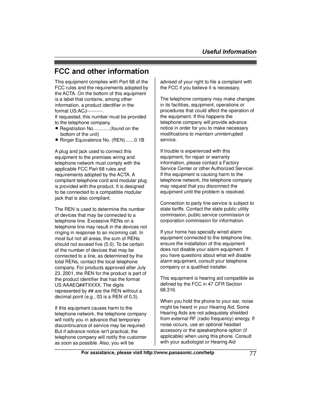 Panasonic KX-TG7875, KX-TG7845, KX-TG7873, KX-TG7841, KX-TG7871, KX-TG7843, KX-TG7872, KX-TG7842 FCC and other information 