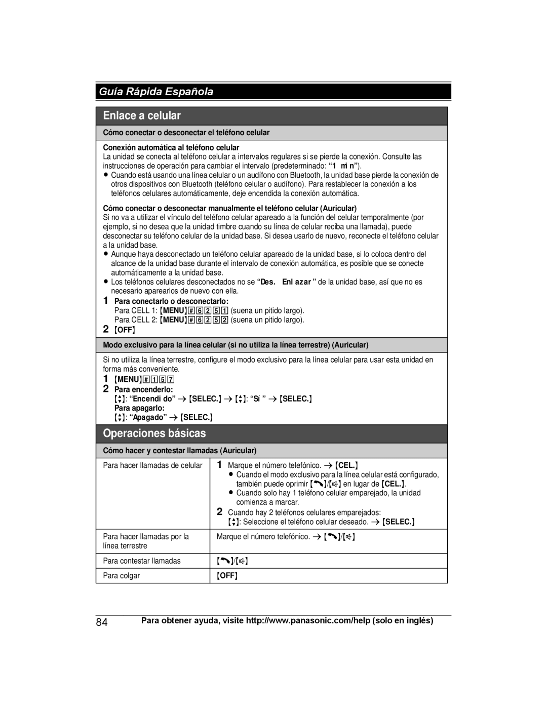 Panasonic KX-TG385SK, KX-TG7845, KX-TG7873, KX-TG7875 Para conectarlo o desconectarlo, Para encenderlo, Para apagarlo, Off 