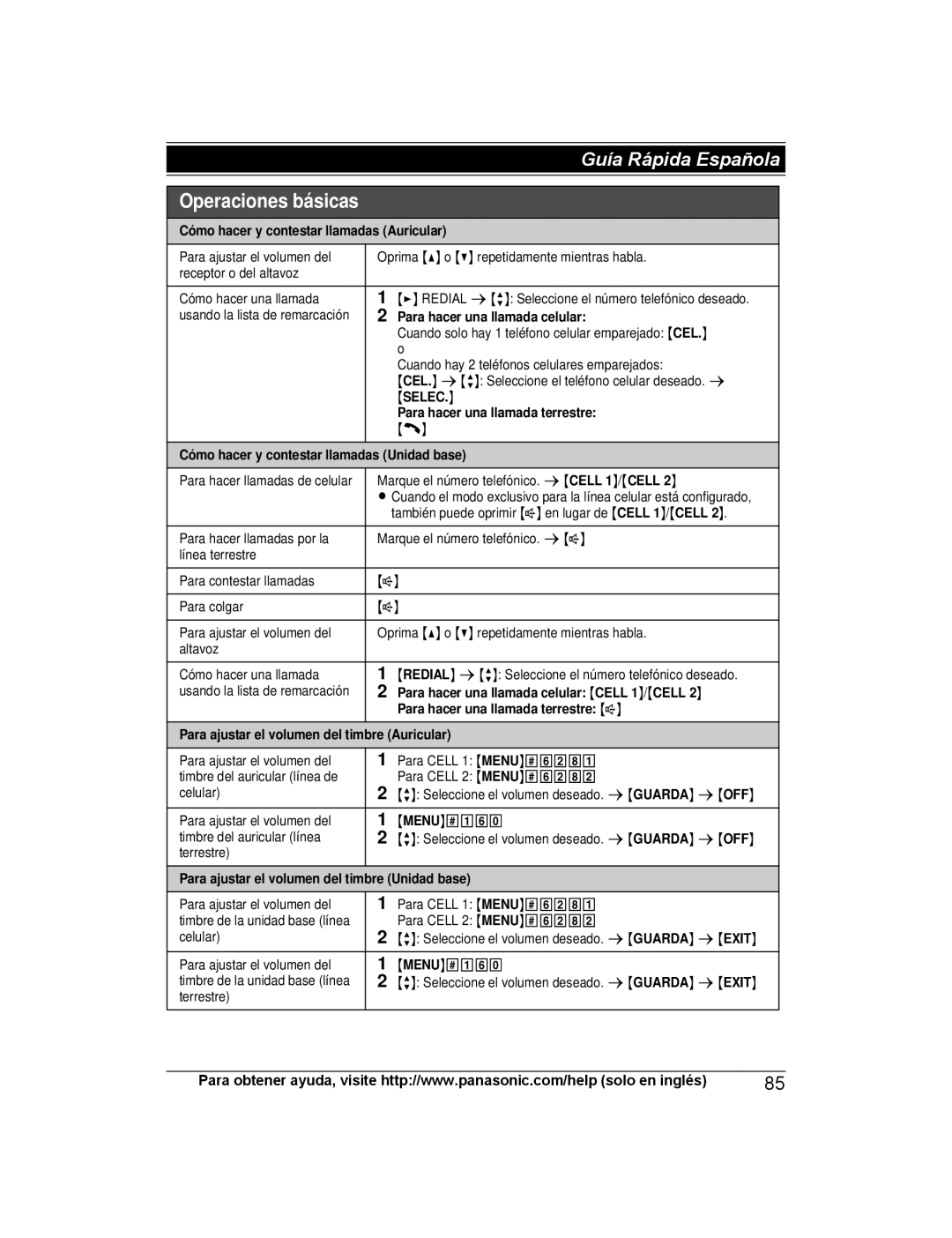 Panasonic KX-TG365SK, KX-TG7845, KX-TG7873 Para hacer una llamada celular, Selec, Para hacer una llamada terrestre 