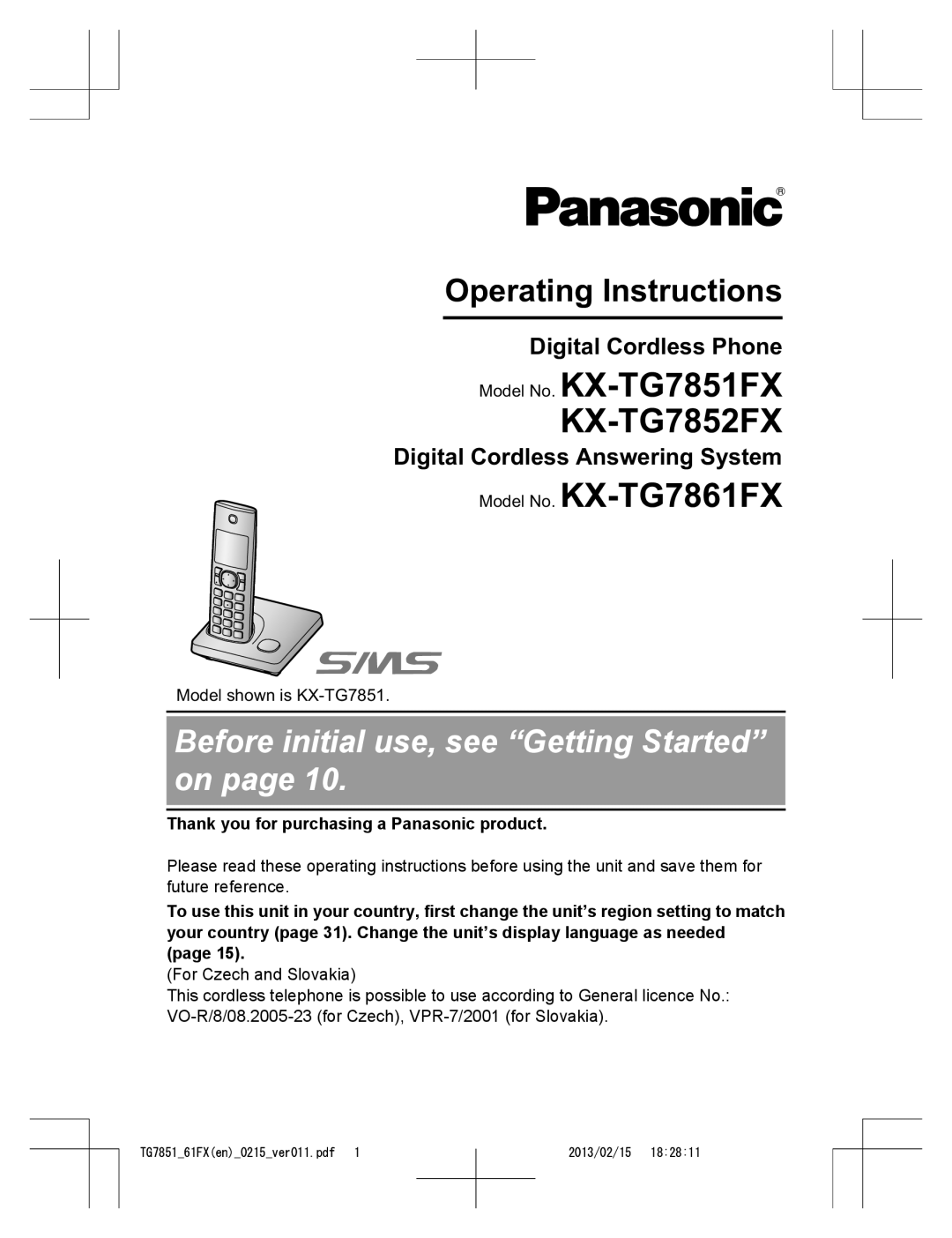 Panasonic KX-TG7852FX and KX-TG7861FX operating instructions Digital Cordless Phone, Digital Cordless Answering System 