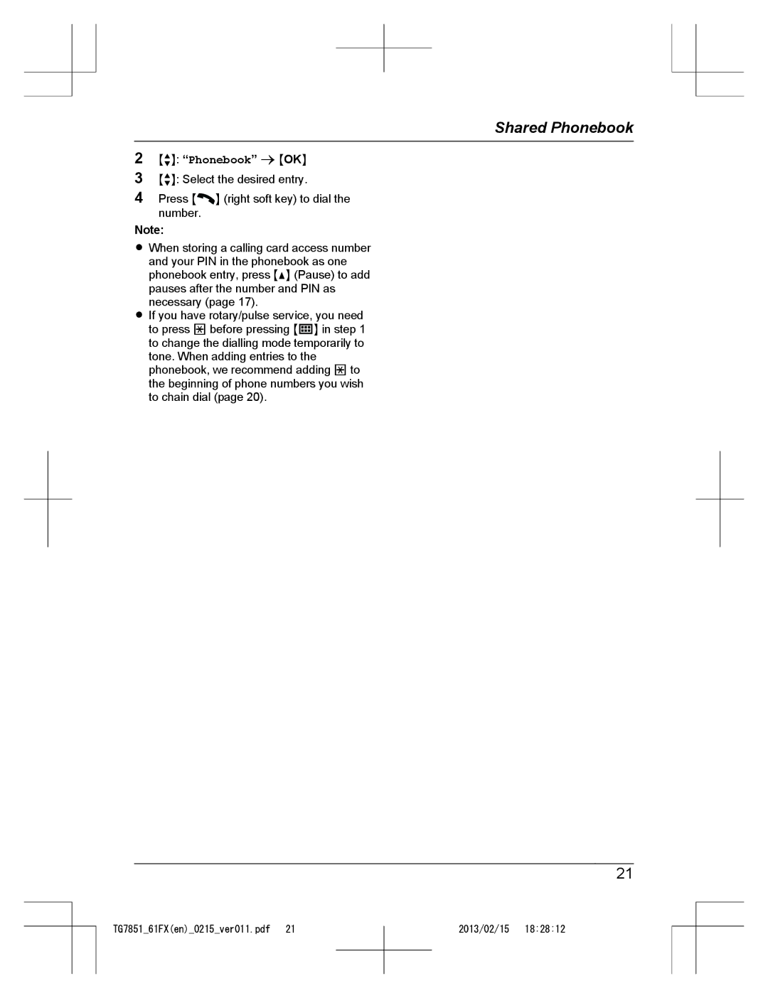 Panasonic KX-TG7852FX and KX-TG7861FX, KX-TG7851FX operating instructions MbN Phonebook a Mokn 