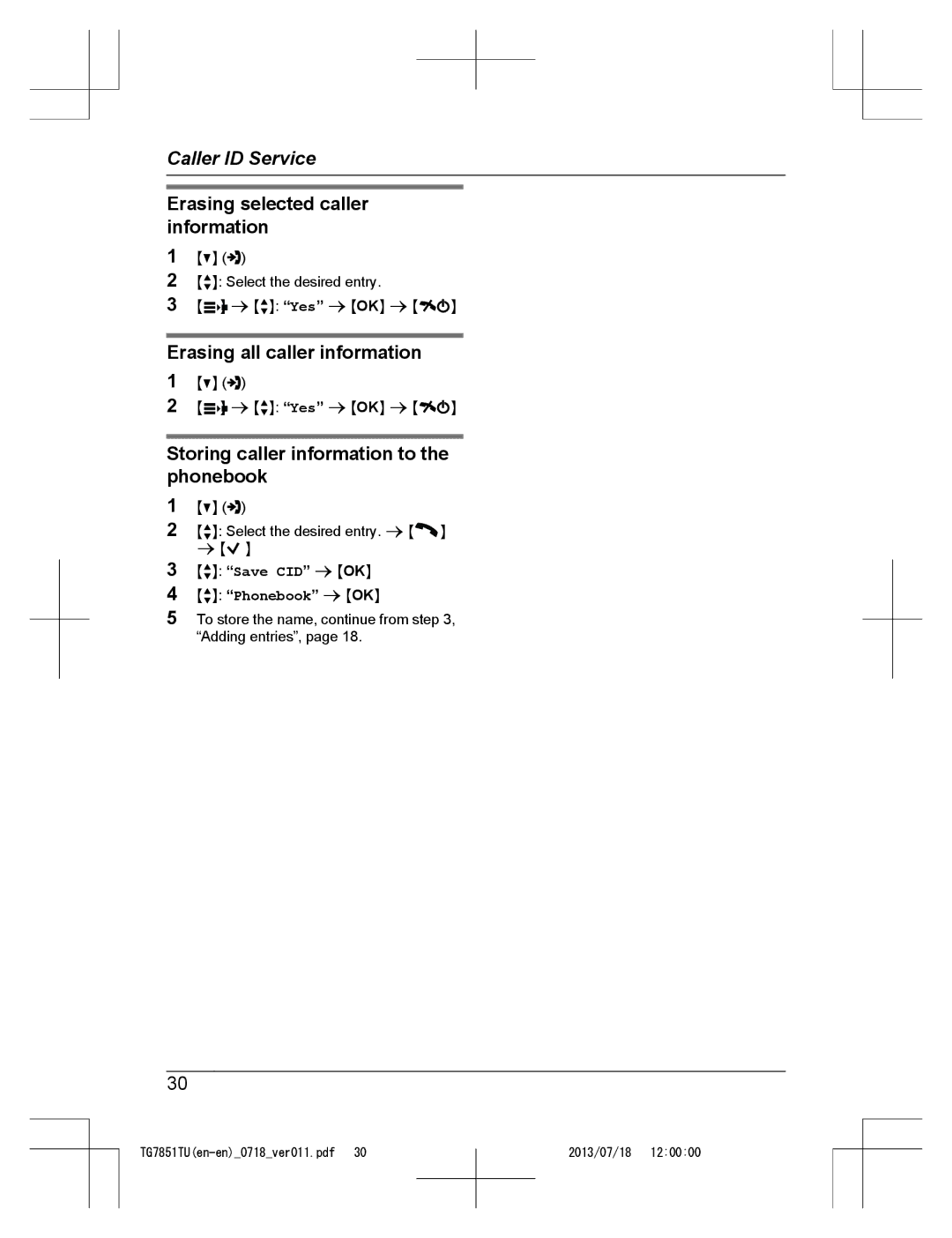 Panasonic KX-TG7851TU operating instructions Erasing selected caller information, Erasing all caller information 