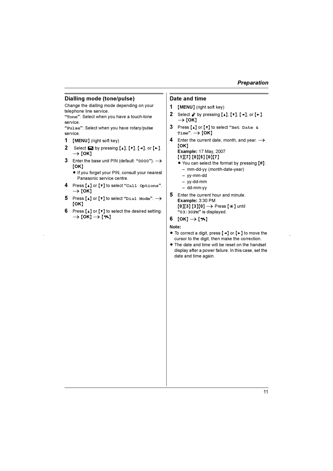 Panasonic KX-TG8070HK operating instructions Dialling mode tone/pulse, Date and time 