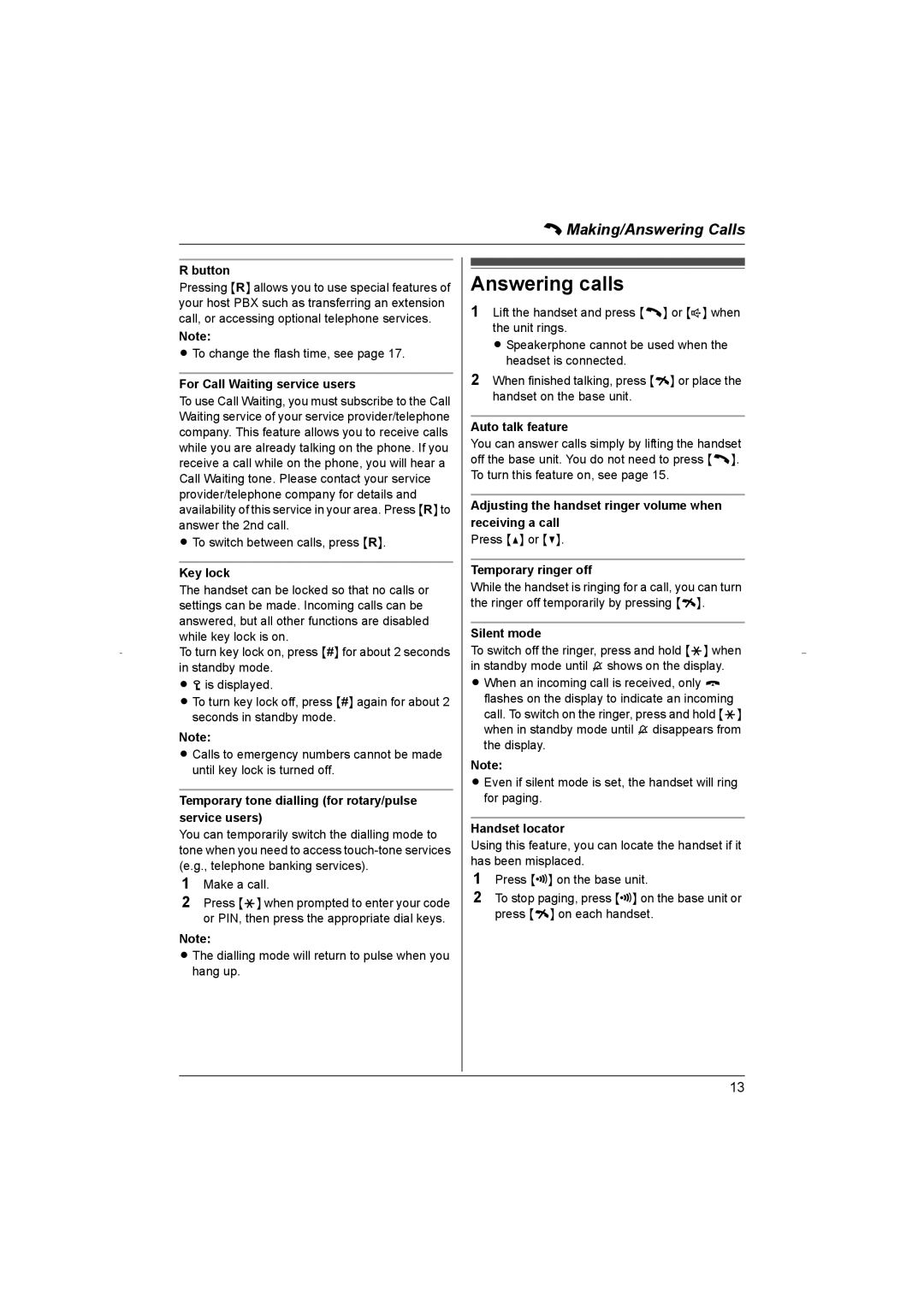 Panasonic KX-TG8070HK operating instructions Answering calls 