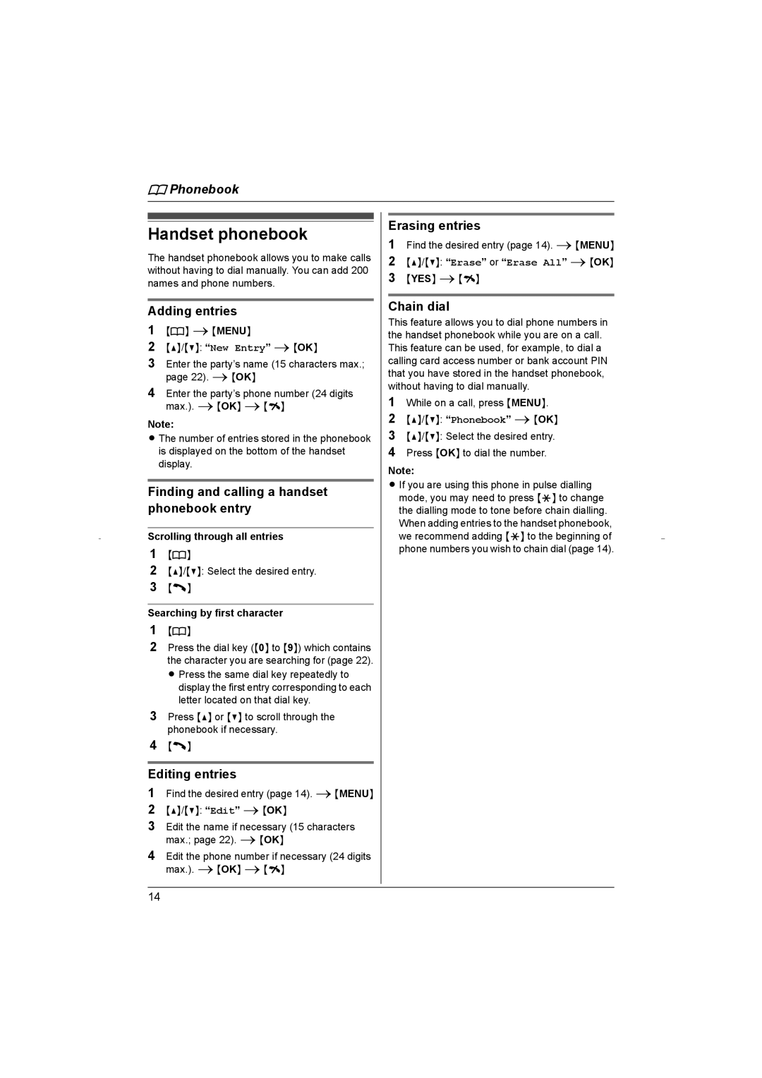 Panasonic KX-TG8070HK operating instructions Handset phonebook 