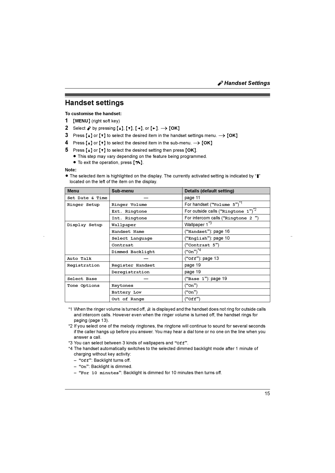 Panasonic KX-TG8070HK operating instructions Handset settings 