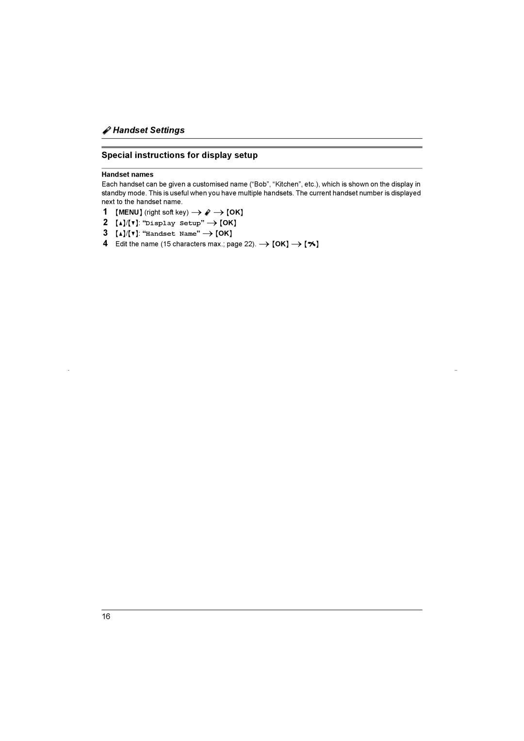 Panasonic KX-TG8070HK Special instructions for display setup, Handset names, Display Setup iOK Handset Name iOK 