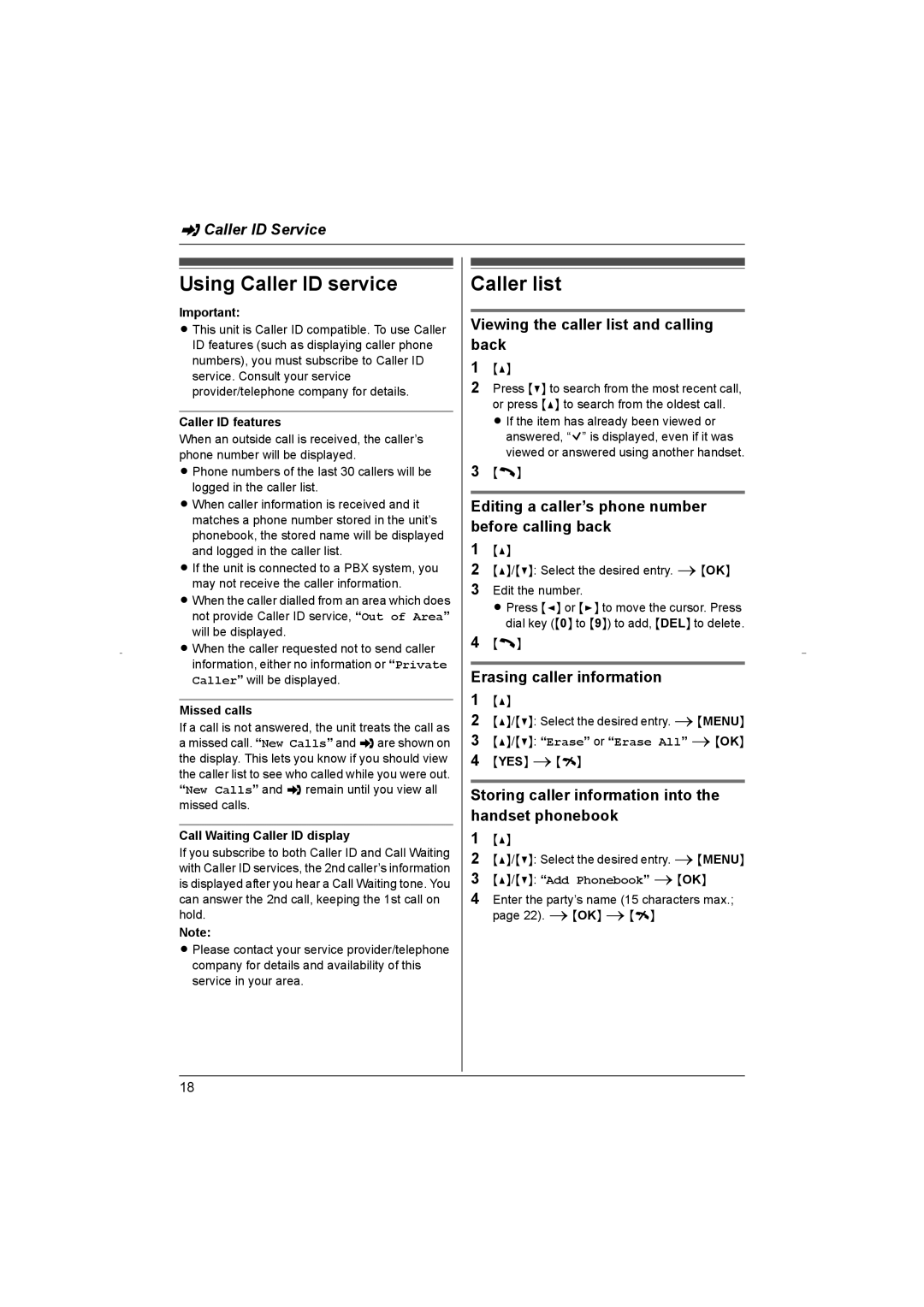 Panasonic KX-TG8070HK operating instructions Using Caller ID service, Caller list 