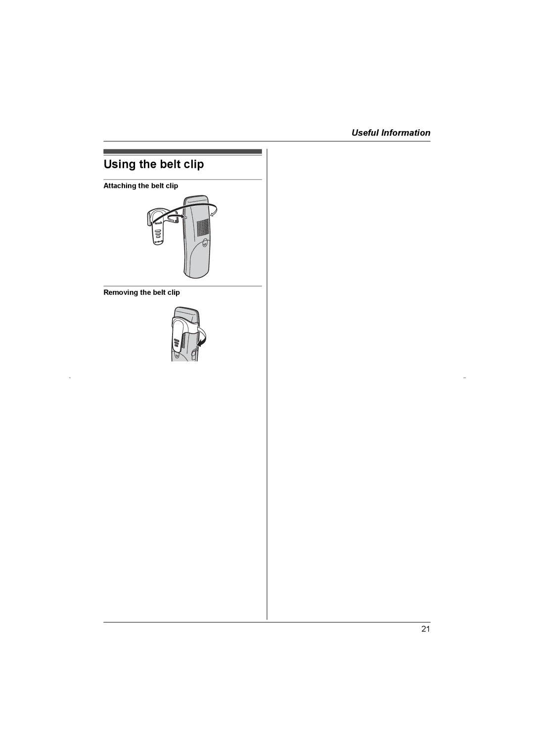 Panasonic KX-TG8070HK operating instructions Using the belt clip, Attaching the belt clip Removing the belt clip 