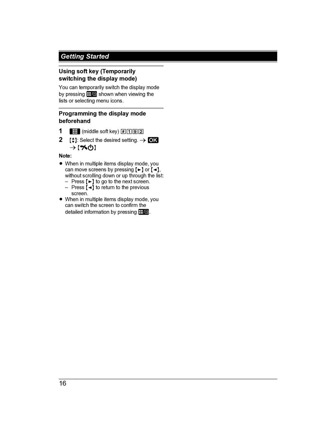 Panasonic KX-TG8163AL Programming the display mode beforehand, Using soft key Temporarily switching the display mode 