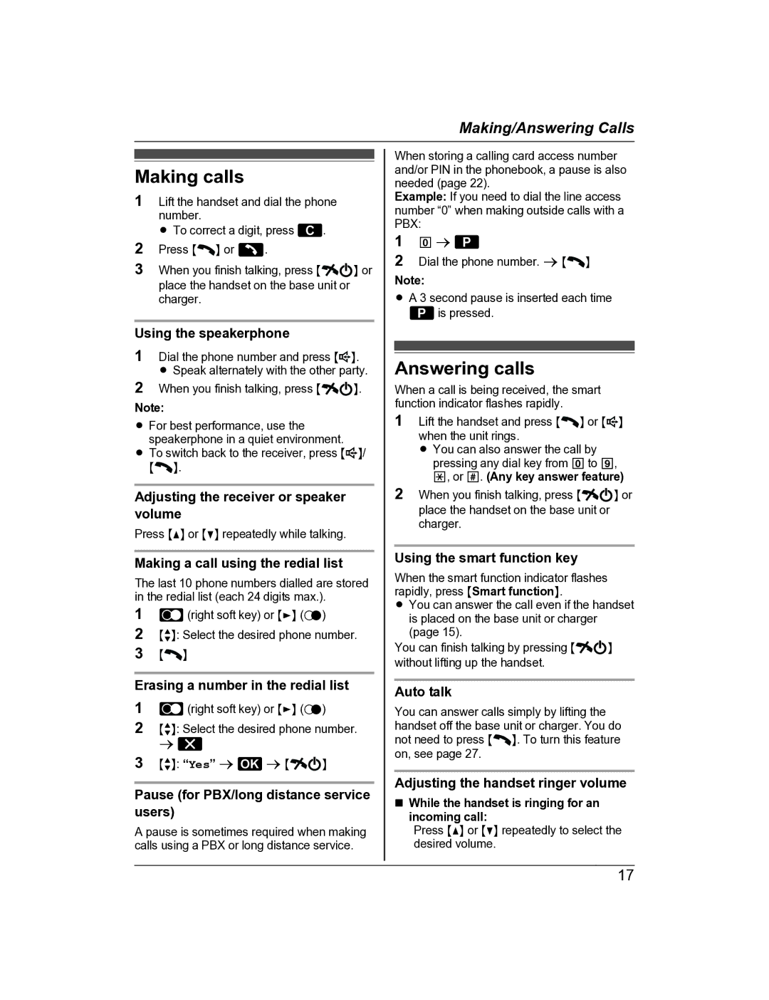 Panasonic KX-TG8162AL, KX-TG8163AL operating instructions Making calls, Answering calls 