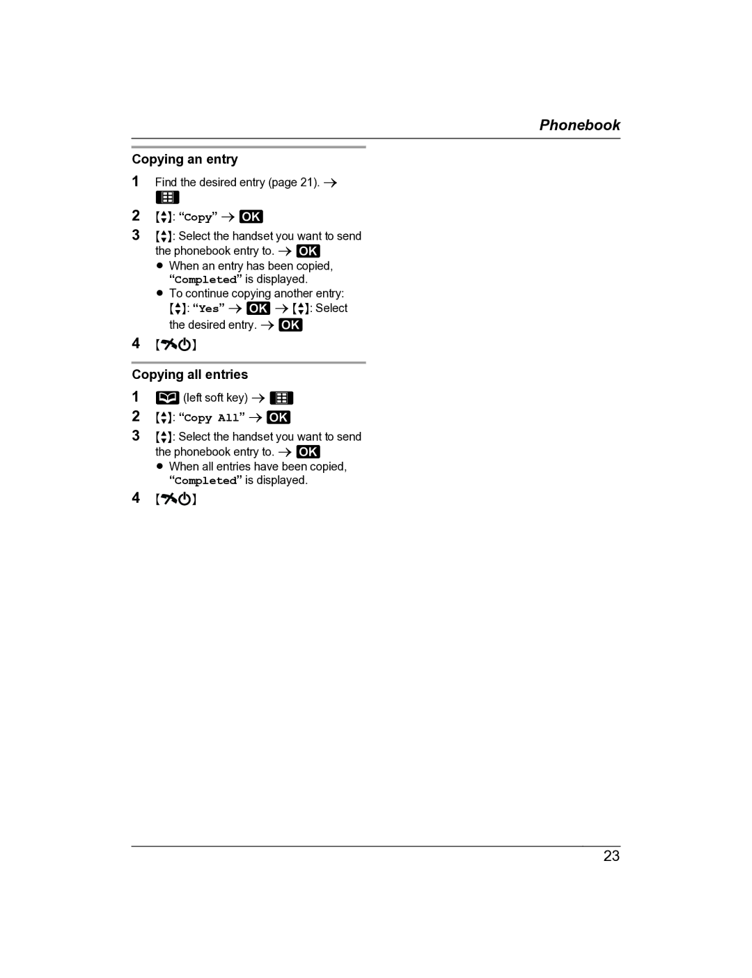 Panasonic KX-TG8162AL, KX-TG8163AL operating instructions Copying an entry, Copying all entries 