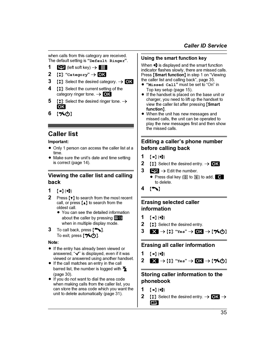 Panasonic KX-TG8162AL, KX-TG8163AL operating instructions Caller list 