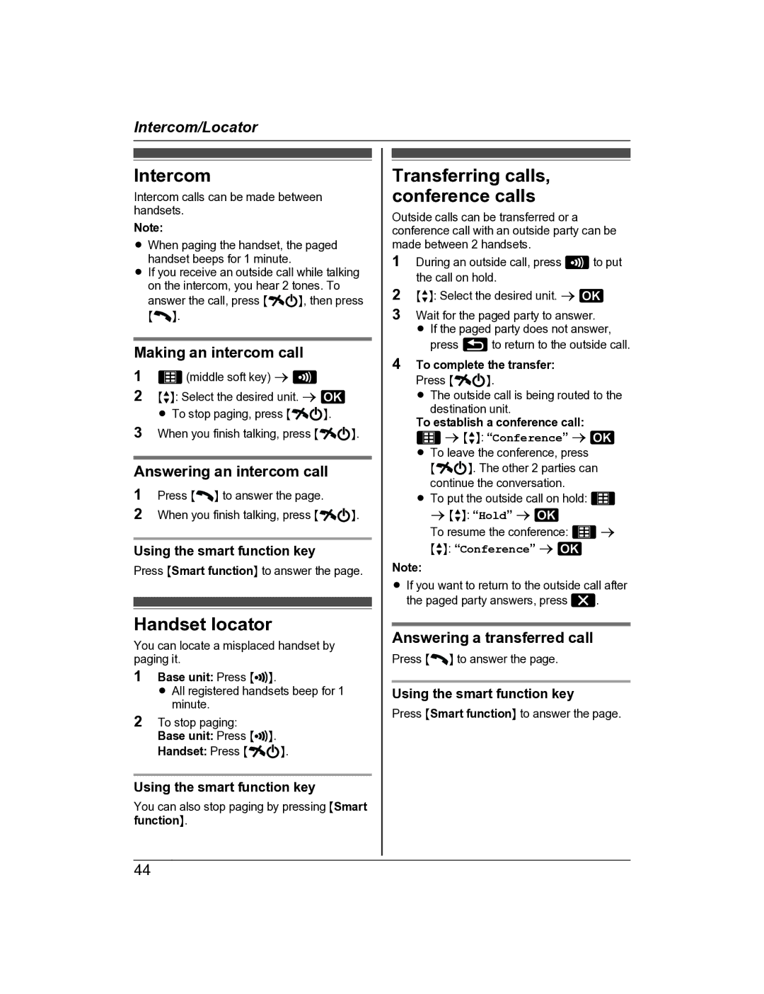 Panasonic KX-TG8163AL, KX-TG8162AL operating instructions Intercom, Handset locator, Transferring calls, conference calls 