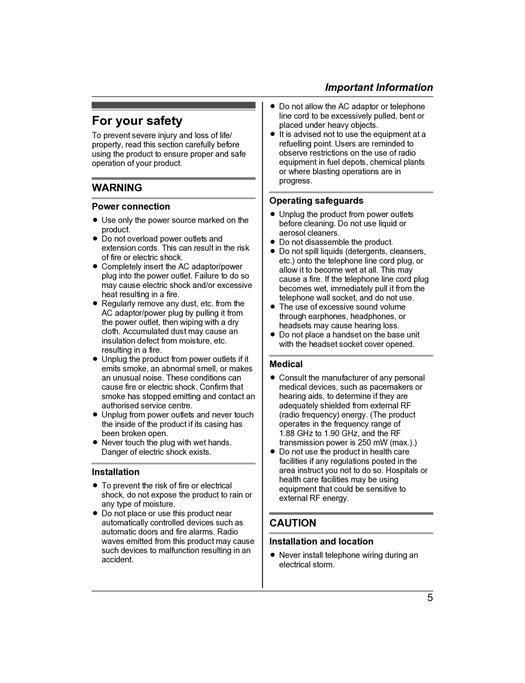 Panasonic KX-TG8162AL, KX-TG8163AL operating instructions For your safety 