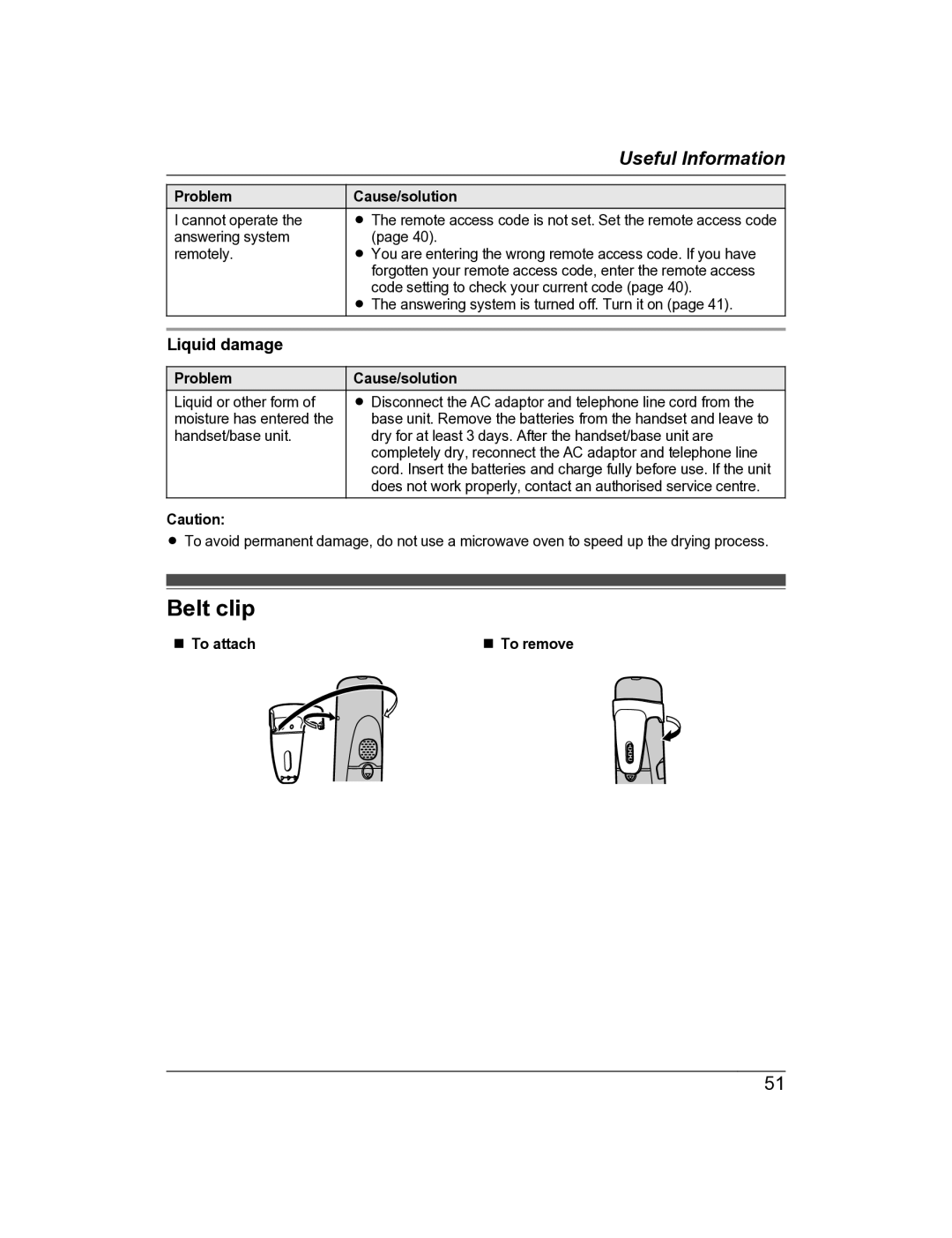 Panasonic KX-TG8162AL, KX-TG8163AL operating instructions Belt clip, Liquid damage, To attach 