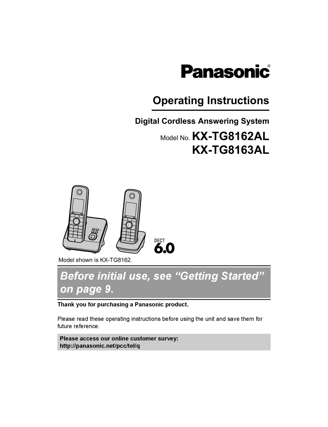 Panasonic KX-TG8162AL, KX-TG8163AL operating instructions Digital Cordless Answering System, Model shown is KX-TG8162 