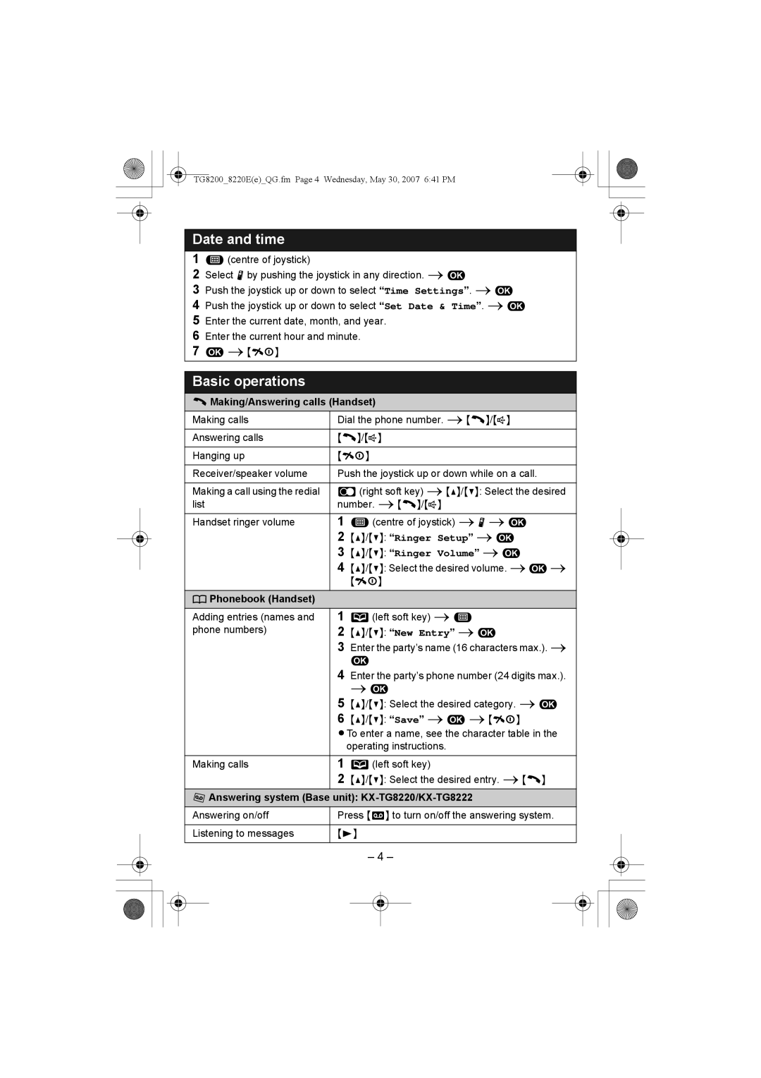 Panasonic KX-TG8220E/KX-TG8222E manual Date and time, Basic operations, Ringer Setup i #, Ringer Volume i # 