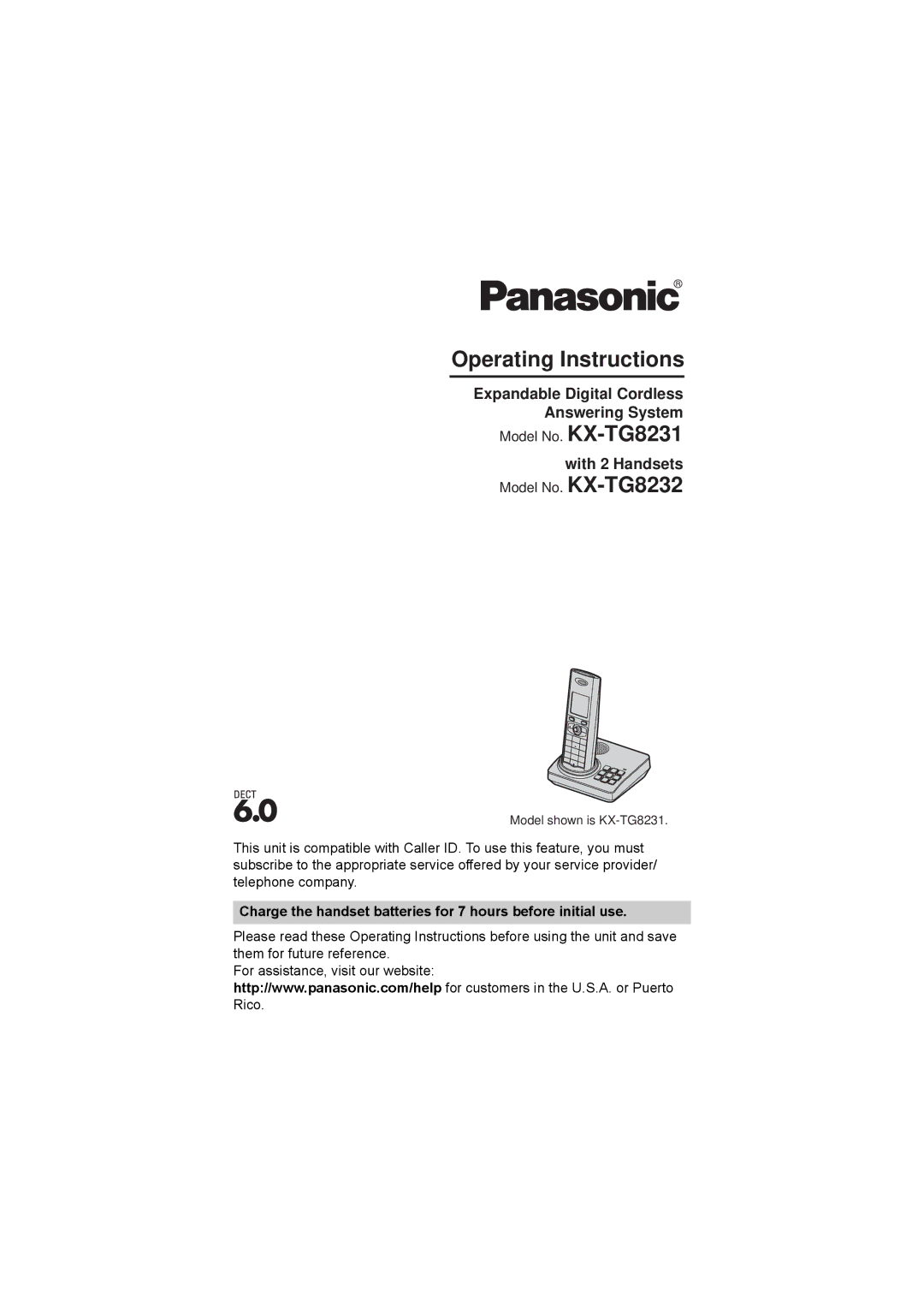 Panasonic KX-TG8232, KX-TG8231 operating instructions Expandable Digital Cordless Answering System, With 2 Handsets 