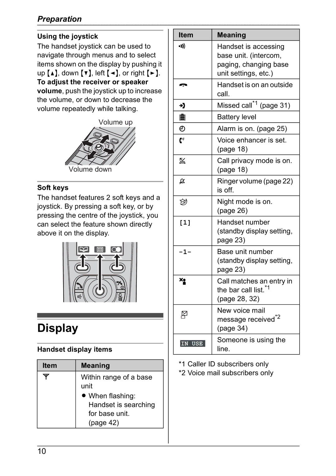 Panasonic KX-TG8301NZ operating instructions Display, Using the joystick, To adjust the receiver or speaker, Soft keys 