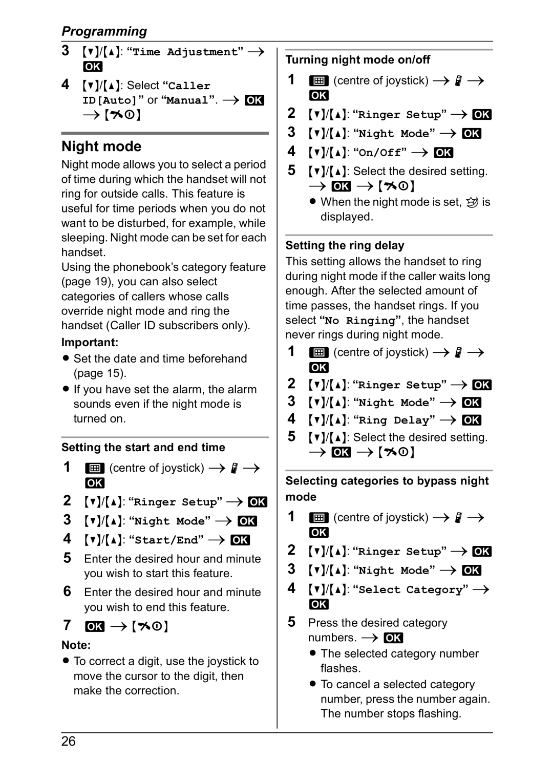 Panasonic KX-TG8301NZ operating instructions Night mode, Time Adjustment, Ringer Setup iM 