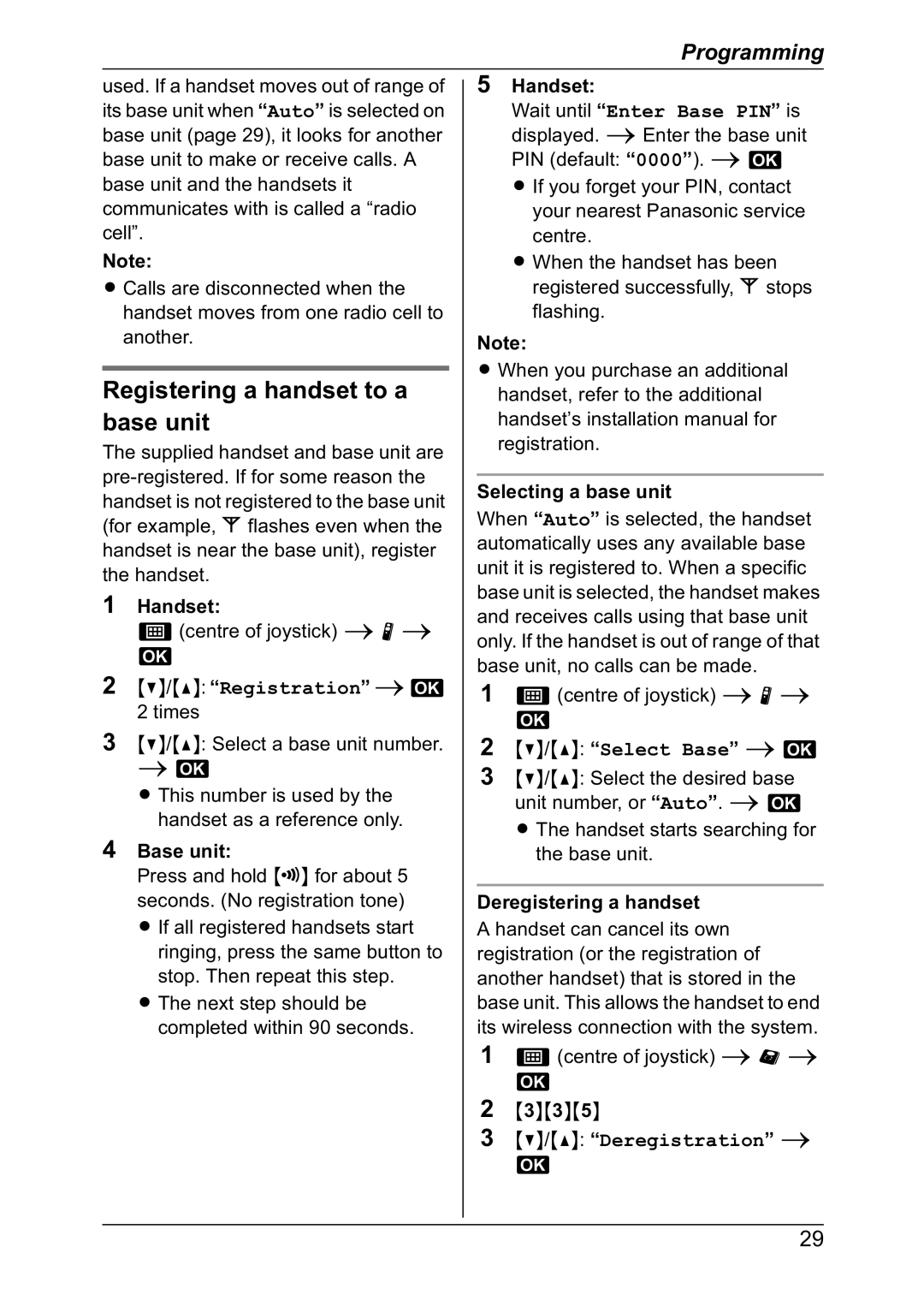 Panasonic KX-TG8301NZ operating instructions Registering a handset to a base unit, Deregistration 