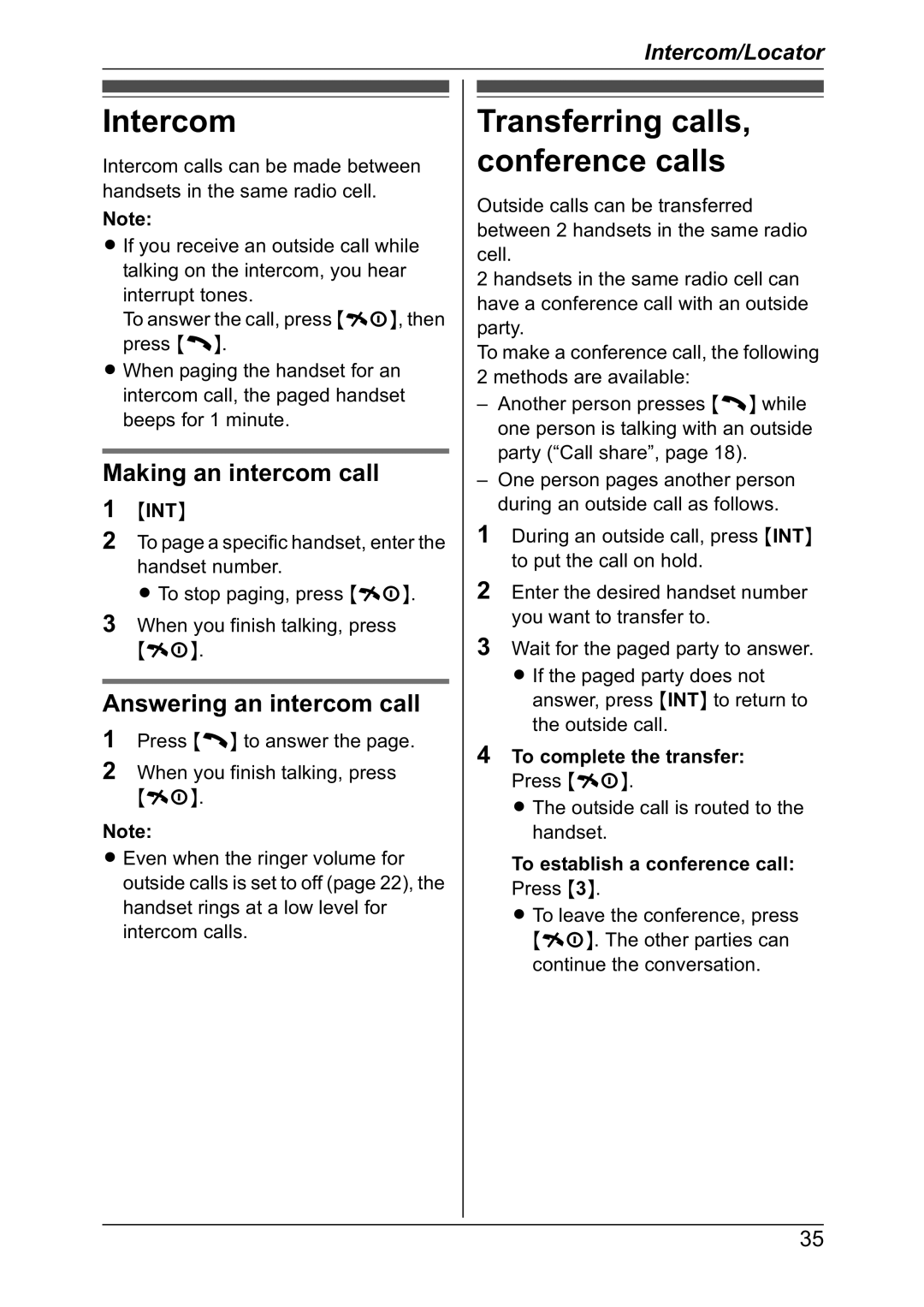 Panasonic KX-TG8301NZ operating instructions Intercom, Making an intercom call, Answering an intercom call 