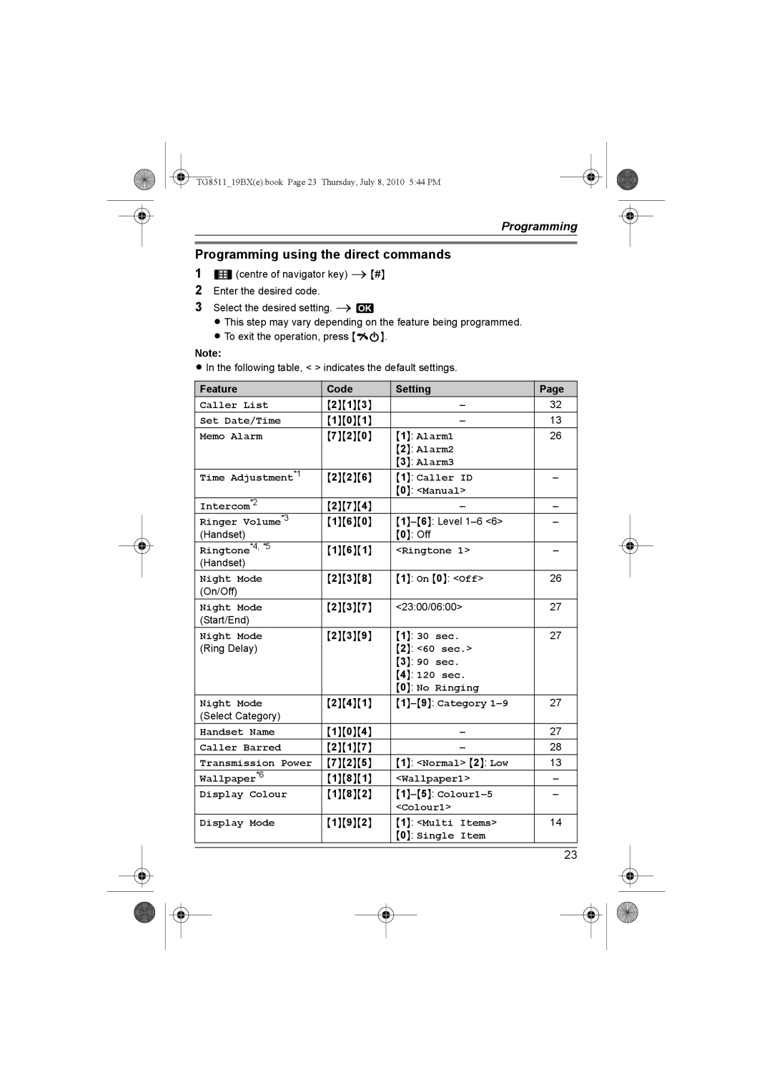 Panasonic KX-TG8511BX operating instructions Programming using the direct commands 