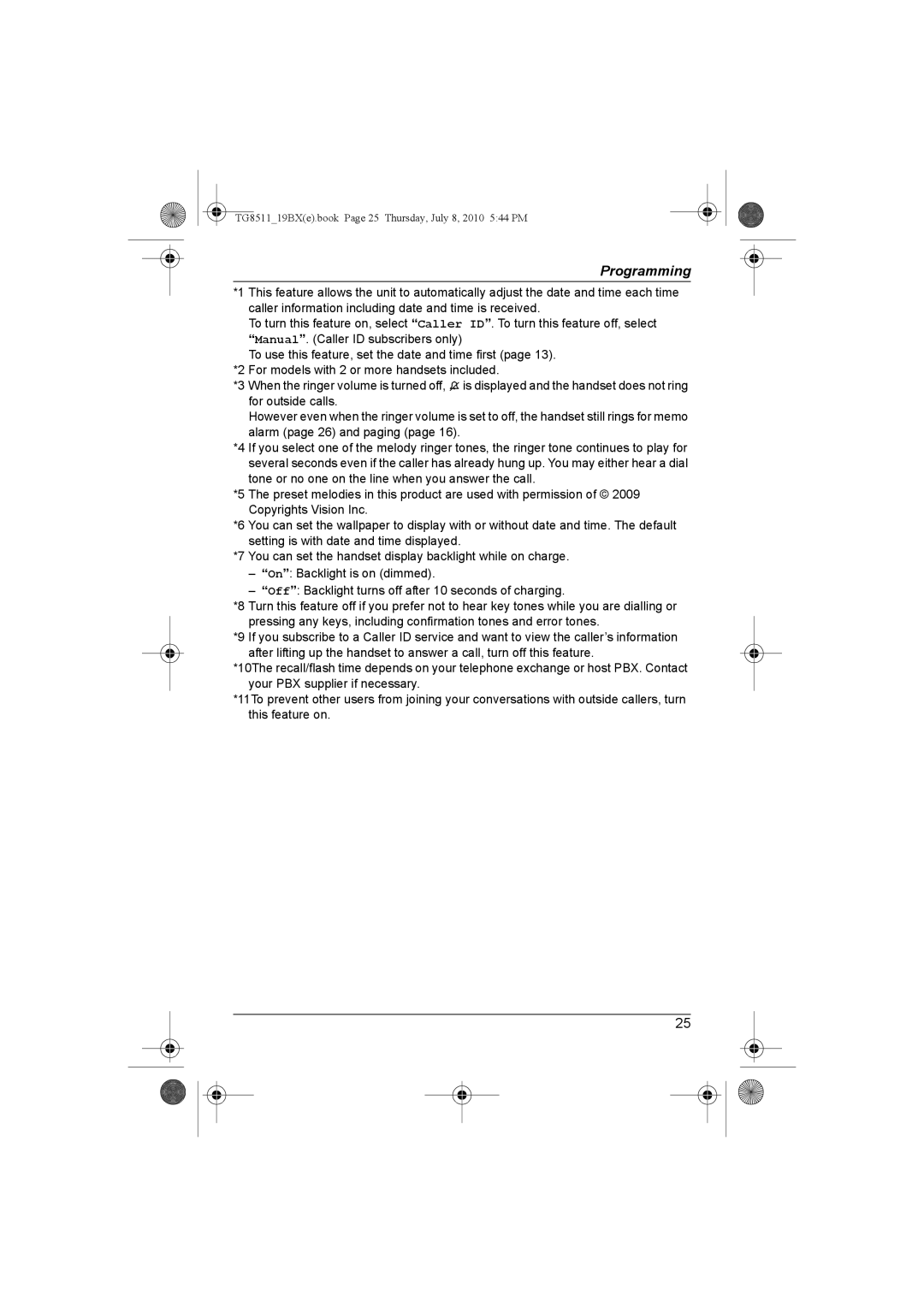 Panasonic KX-TG8511BX operating instructions TG851119BXe.book Page 25 Thursday, July 8, 2010 544 PM 