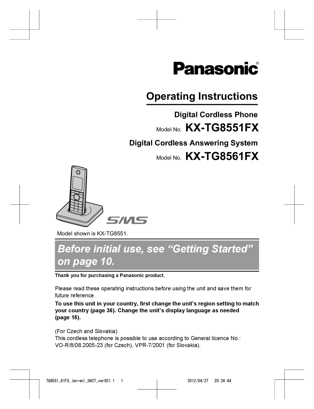 Panasonic KX-TG8551FX, KX-TG8561FX operating instructions Digital Cordless Phone, Digital Cordless Answering System 