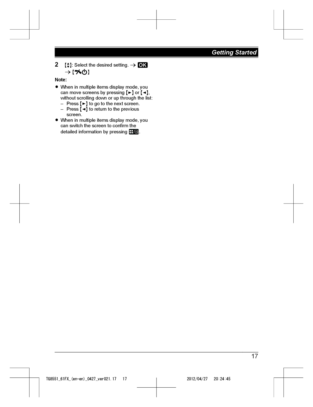 Panasonic KX-TG8551FX, KX-TG8561FX operating instructions MbN Select the desired setting. a 