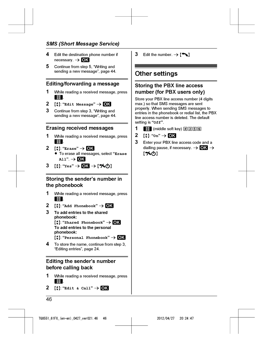 Panasonic KX-TG8561FX, KX-TG8551FX operating instructions Other settings 