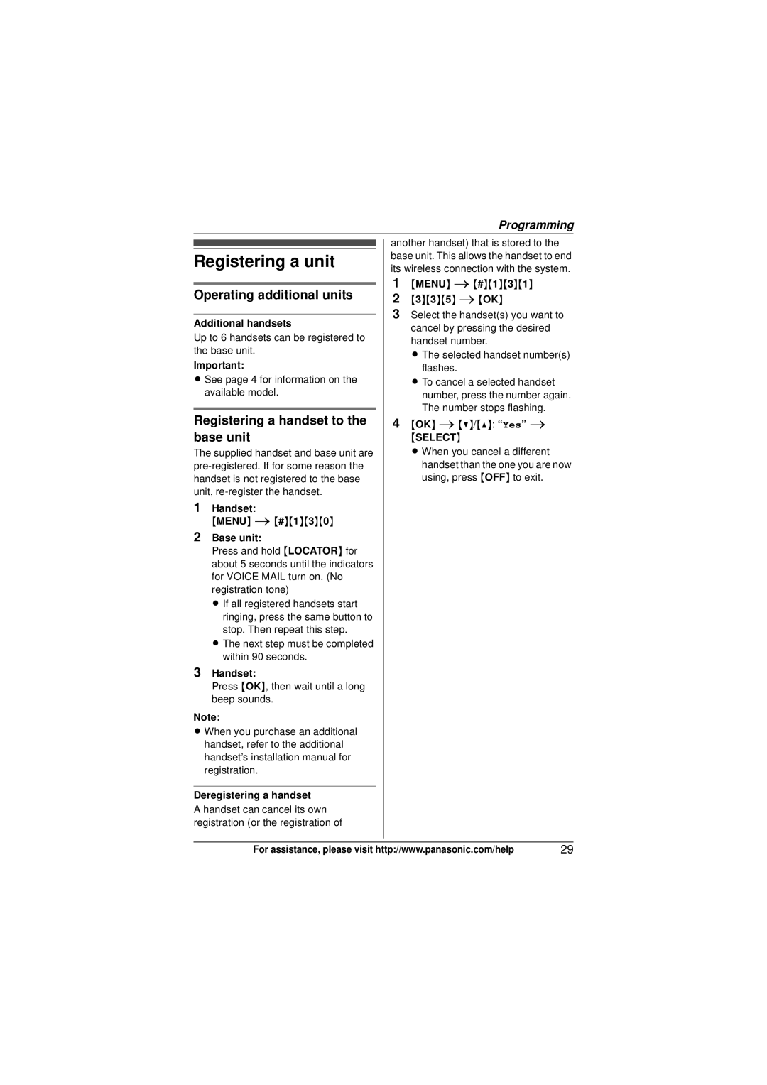Panasonic KX-TG9322, KX-TG9321 Registering a unit, Operating additional units, Registering a handset to the base unit 