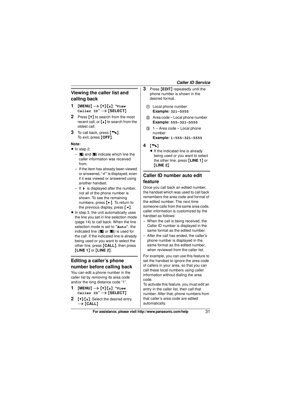 Panasonic KX-TG9322 Viewing the caller list and calling back, Editing a caller’s phone number before calling back 