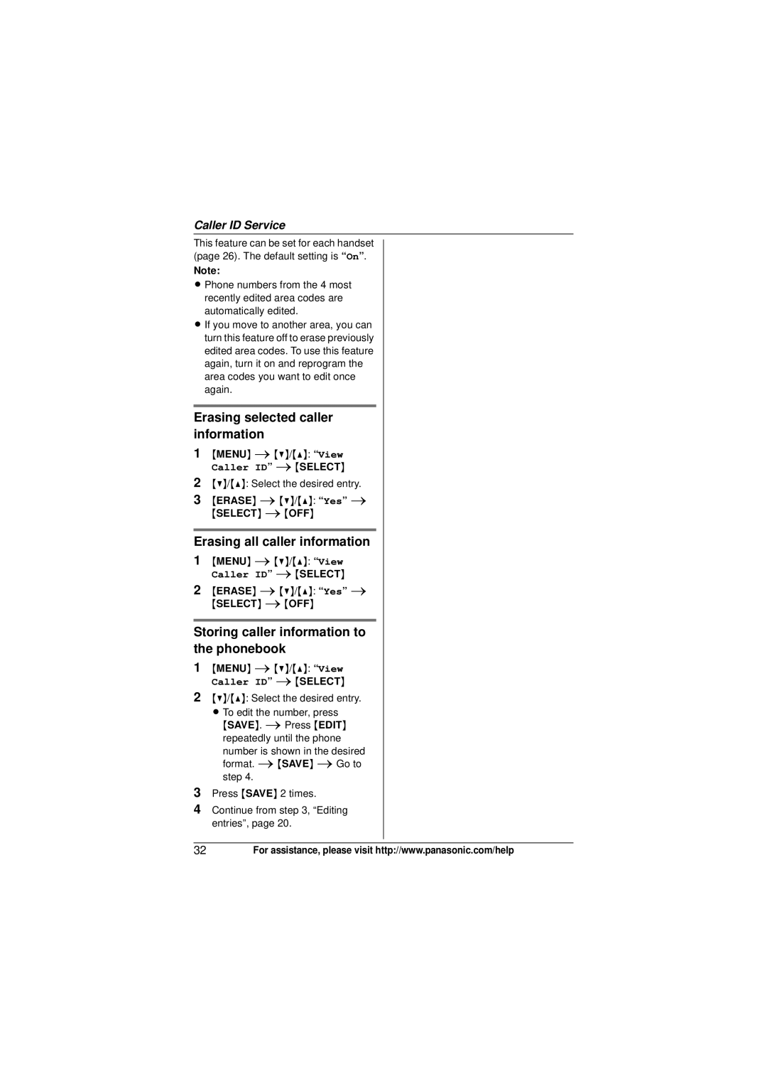 Panasonic KX-TG9321, KX-TG9322 operating instructions Erasing selected caller information, Erasing all caller information 