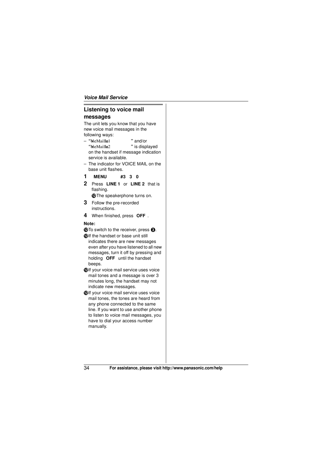 Panasonic KX-TG9321, KX-TG9322 operating instructions Listening to voice mail messages 