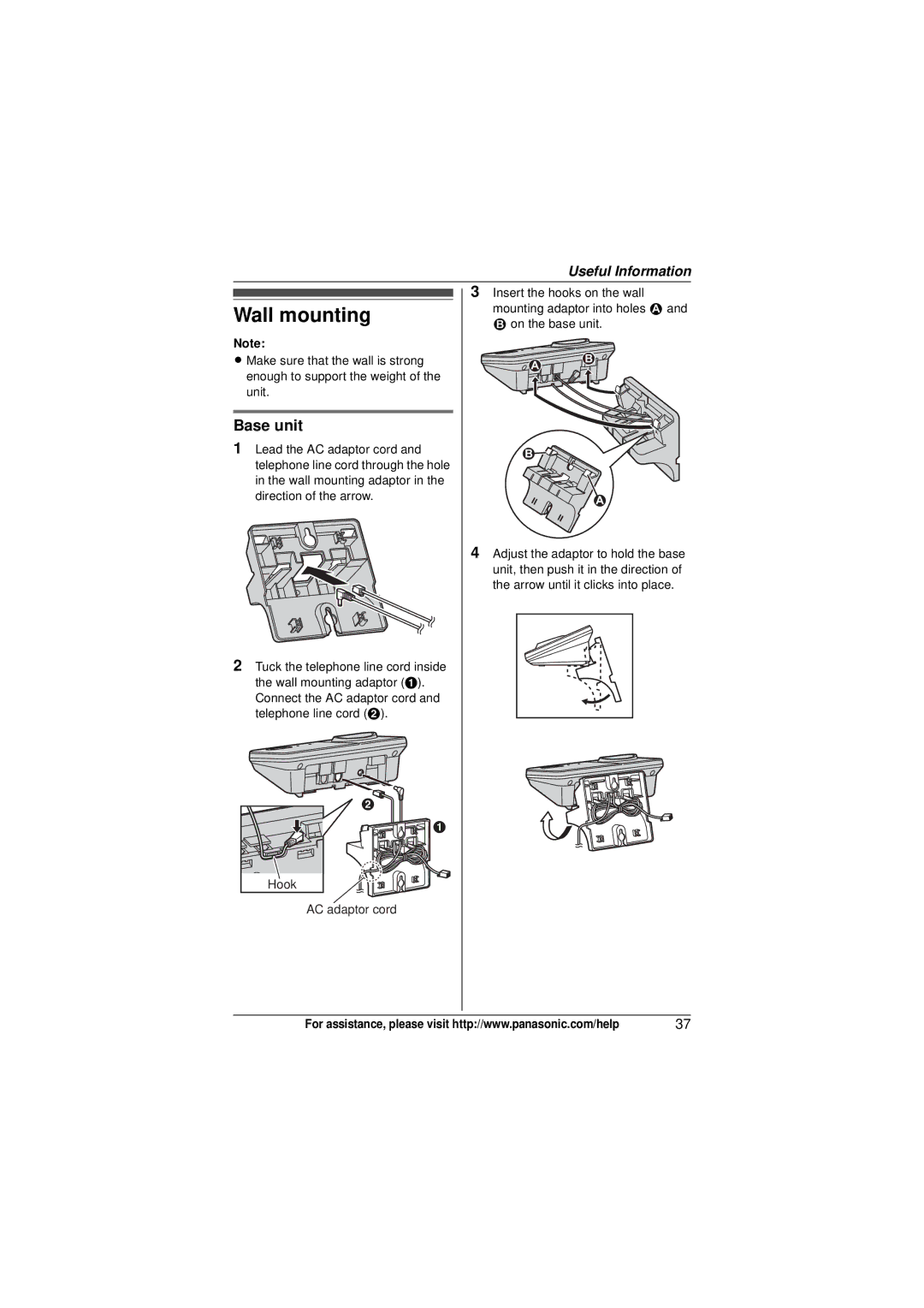 Panasonic KX-TG9322, KX-TG9321 operating instructions Wall mounting, Base unit 