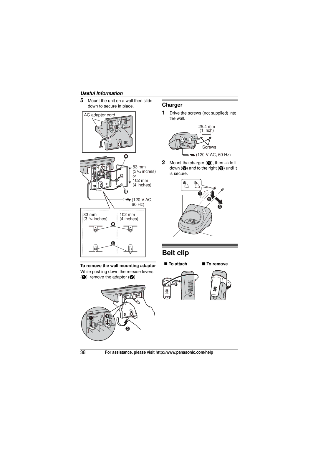 Panasonic KX-TG9321, KX-TG9322 operating instructions Belt clip, Charger, To attach 